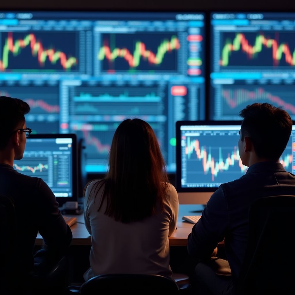 Estudiantes aprendiendo conceptos básicos de trading